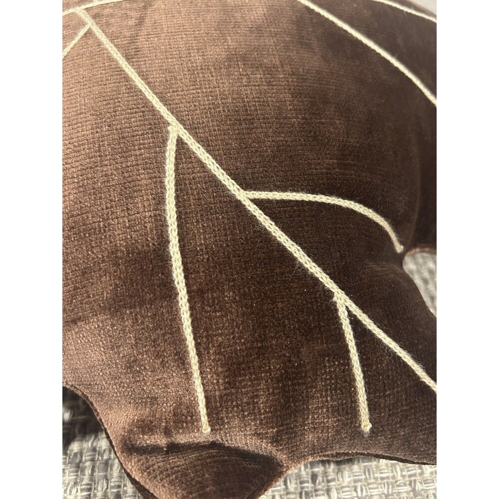 Martha Stewart Accent Pillow Brown Velvet Maple Leaf Fall Embroidered Veins - Picture 5 of 5